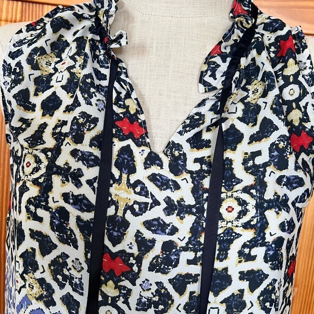 Violet + Claire Small Ikat Sleevless Blouse Ruffle Office Cadual Boho - Picture 5 of 8